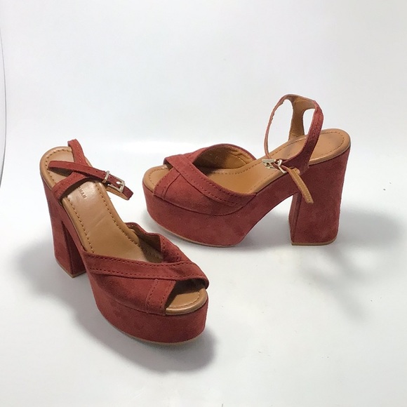 Zara Maroon Suede Platform Peep Toe Heels Size 37